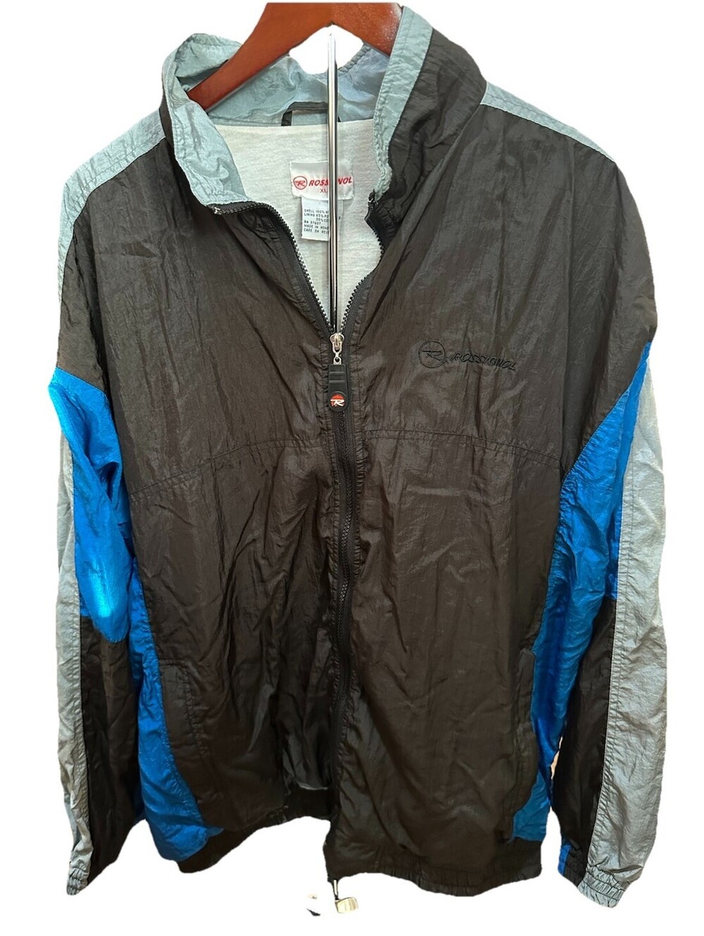 Vintage Rossignol Windbreaker Jacket XL Black Teal Colorblock 90s